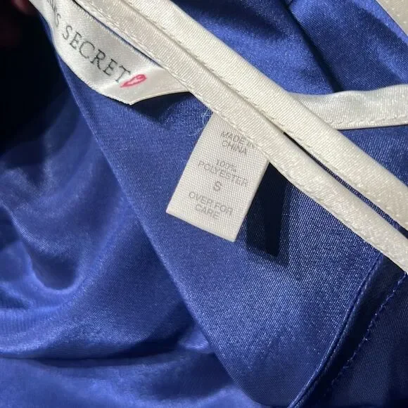 Victoria’s Secret Blue Satin Maxi Slip Dress | Lace Trim Nightgown Chemise | Siz - Picture 6 of 6
